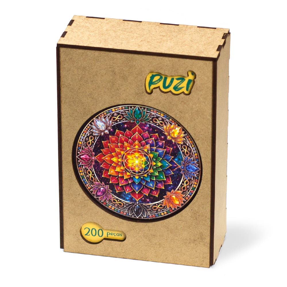 Puzi Mandala Mística - Embalagem de madeira premium com 200 peças