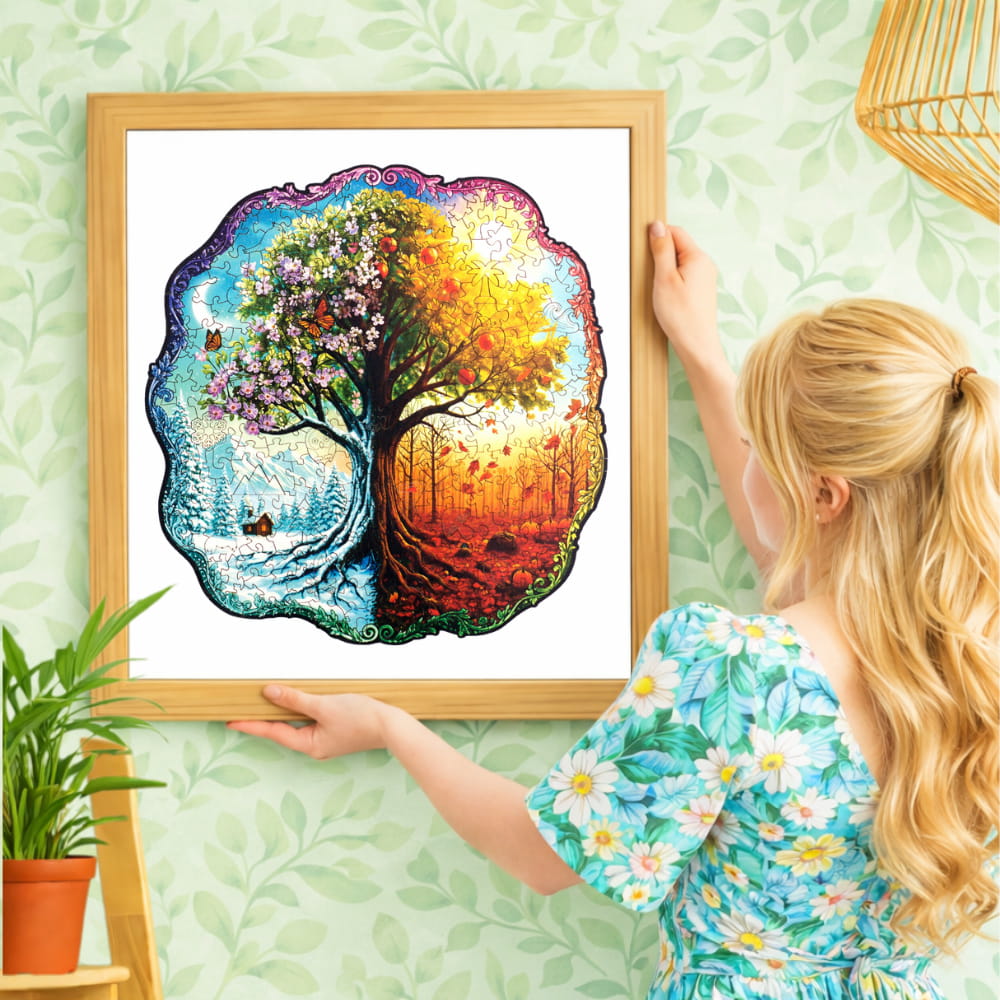 Quebra-cabeça 4 Estações do ano colado e exposto como decoração na parede