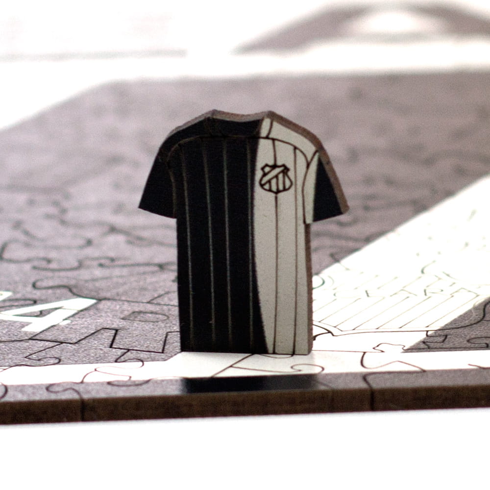 imagem com zoom mostrando os detalhe da peça temática da camisa do Ceará