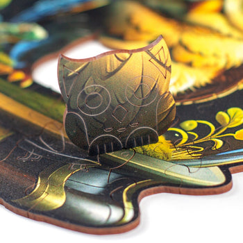 Detalhe da peça de madeira do Puzzle Orbe Coruja