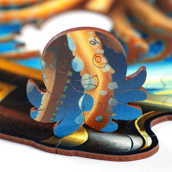 Detalhe da peça de madeira do Puzzle Orbe Polvo