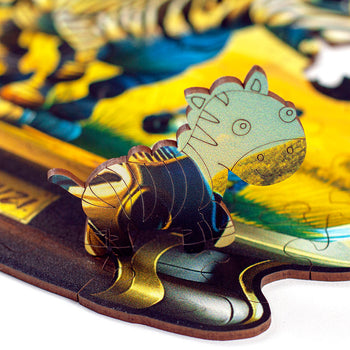 Detalhe da peça de madeira do Puzzle Orbe Zebra