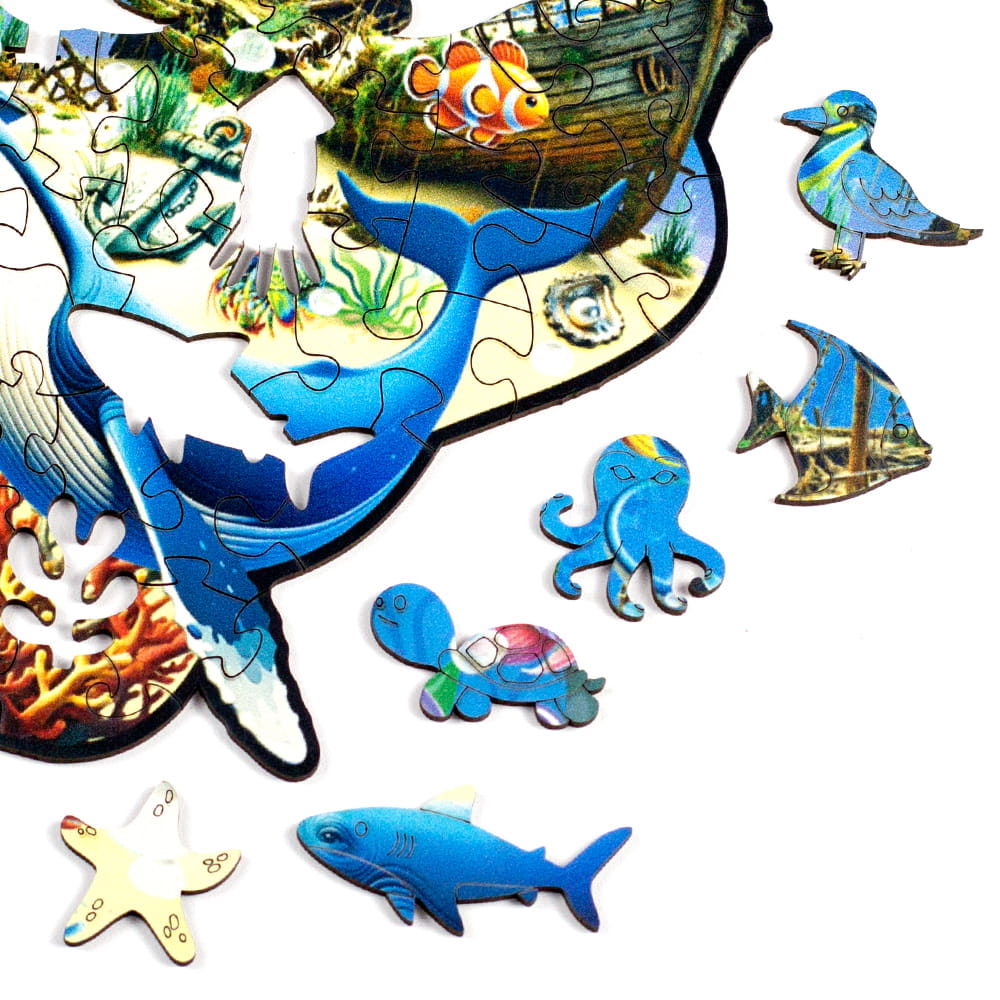 Detalhes das peças especiais do quebra-cabeça Fundo do Mar da Puzi