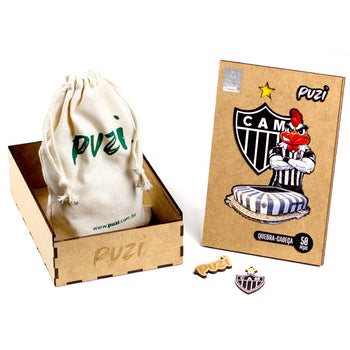 Embalagem do quebra-cabeça Atlético Mineiro Kids com caixa de madeira e saquinho de algodão Puzi