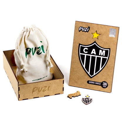 Embalagem do quebra-cabeça do Atlético Mineiro com caixa de madeira e saquinho de algodão Puzi