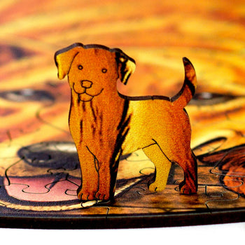 Peça temática em formato de cachorro caramelo do quebra-cabeça de madeira Puzi