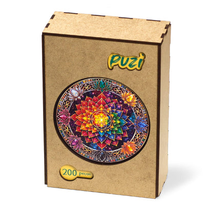 Puzi Mandala Mística - Embalagem de madeira premium com 200 peças