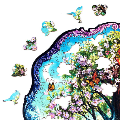 Peças temáticas da estação da primavera que incluem passarinho, flores, abelha, beija-flor e borboleta