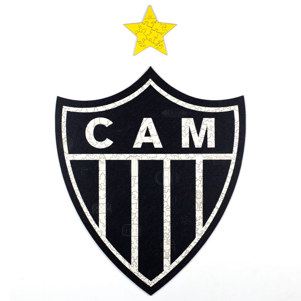 Quebra-cabeça de madeira do Atlético Mineiro com escudo oficial montado