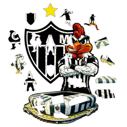 Quebra-cabeça Atlético Mineiro Kids desmontado com peças temáticas infantis espalhadas