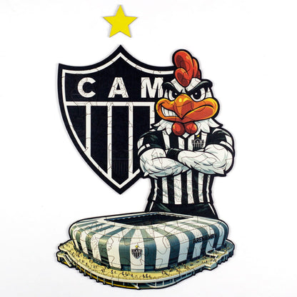 Quebra-cabeça infantil do Atlético Mineiro montado com o mascote Galo, Escudo Oficial e Arena MRV