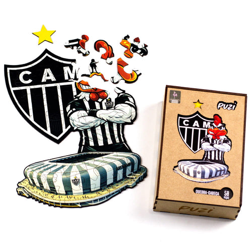Quebra-cabeça Atlético Mineiro Kids com caixa de madeira Puzi e peças em montagem