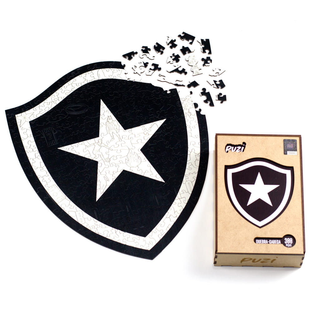Quebra-cabeça oficial do escudo do Botafogo com caixa de madeira premium da Puzi