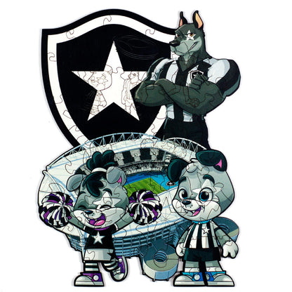 Quebra-cabeça infantil do Botafogo montado com os mascotes, Escudo Oficial e Estádio Nilton Santos