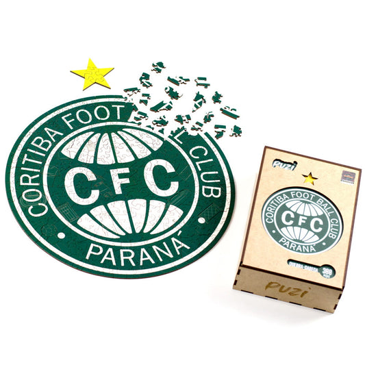 Quebra-cabeça oficial do escudo do Coritiba com caixa de madeira premium da Puzi