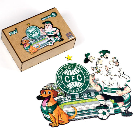 Quebra-cabeça Coritiba Kids com caixa de madeira Puzi e peças em montagem