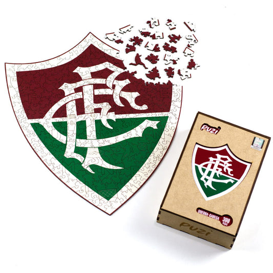 Quebra-cabeça oficial do escudo do Fluminense com caixa de madeira premium da Puzi