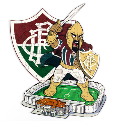 Quebra-cabeça infantil do Fluminense montado com ilustração do mascote Guerreiro, Escudo Oficial e Estádio das Laranjeiras