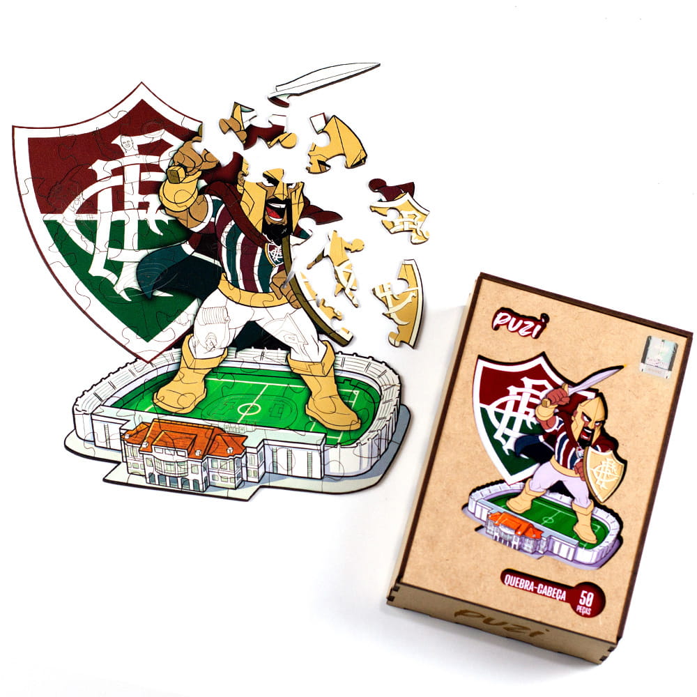 Quebra-cabeça Fluminense Kids com caixa de madeira Puzi e peças em montagem