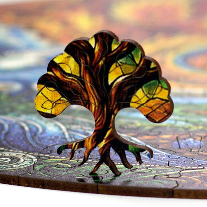 Detalhes da Mandala Elemental com zoom na peça temática de árvore do quadrante terra