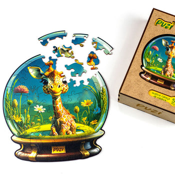 Quebra-Cabeça Puzi Orbe Girafa - 50 peças de madeira
