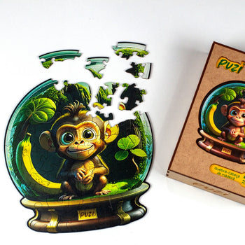 Quebra-Cabeça Puzi Orbe Macaco - 50 peças de madeira