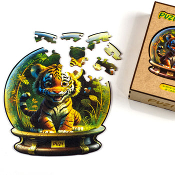 Quebra-Cabeça Puzi Orbe Tigre - 50 peças de madeira