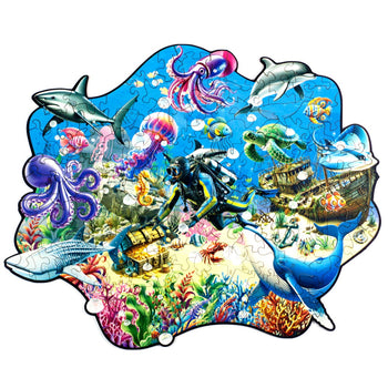 Quebra-Cabeça Splash Fundo do Mar da Puzi com animais marinhos e mergulhador