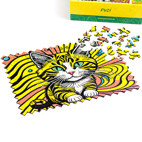 Quebra-Cabeça de Madeira Puzi Pop Art Gato