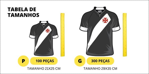 Tabela comparativa dos Tamanhos P & G do Quebra-Cabeça Vasco da Gama: Camisa 01