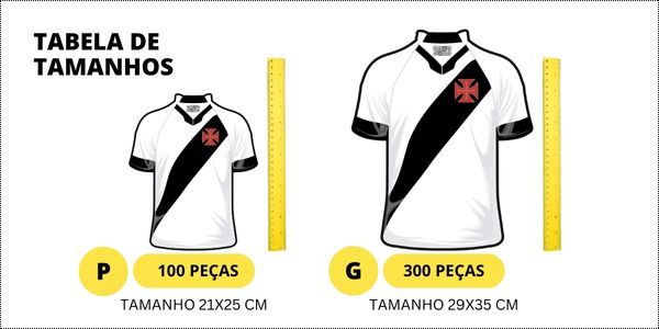 Tabela comparativa dos Tamanhos P & G do Quebra-Cabeça Vasco da Gama: Camisa 02