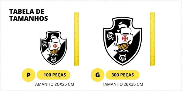 Tabela comparativa dos Tamanhos P & G do Quebra-Cabeça Vasco da Gama: Escudo Oficial